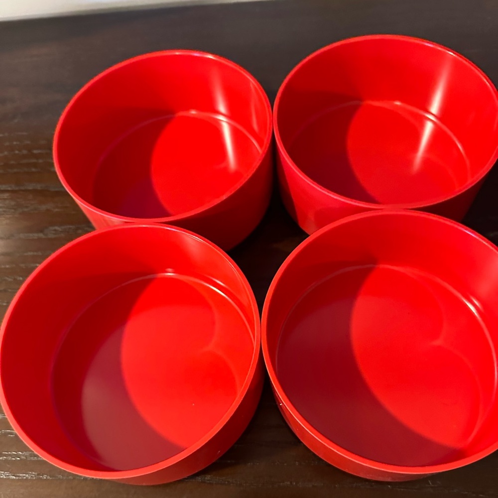 Vintage HELLER 4 Red Bowls MCM Stacking Mid Century
